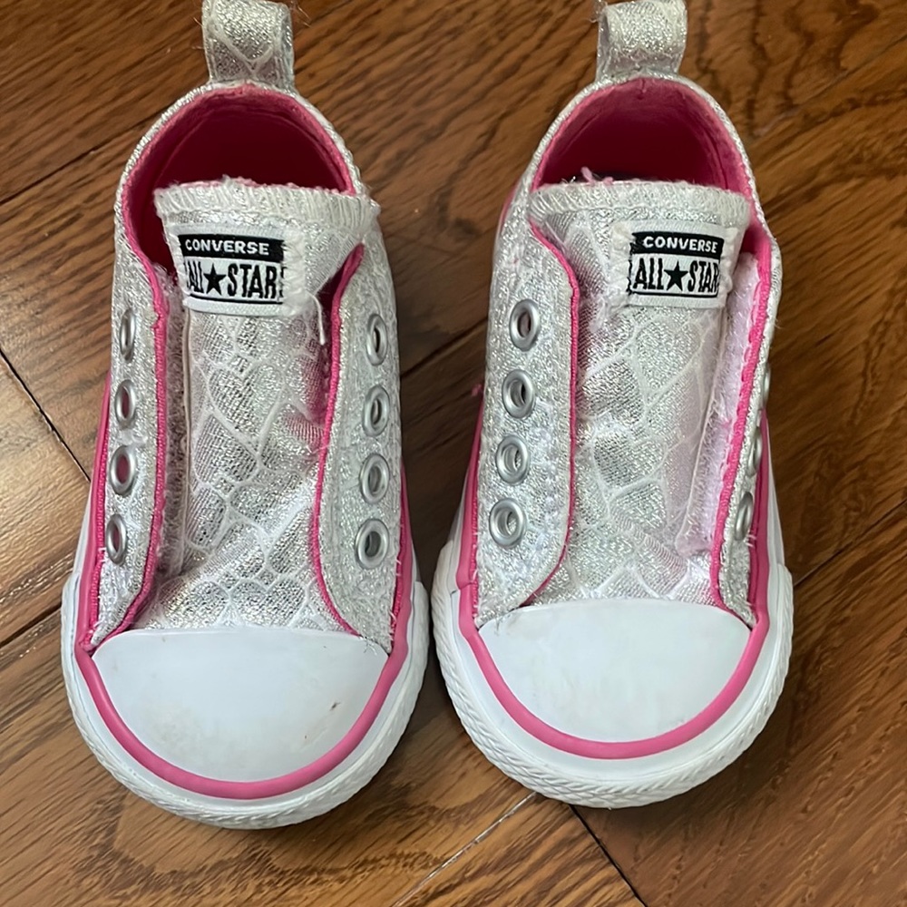 Toddler girls silver and pink converse size 3